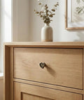 Antique Brass Heart Cabinet Knobs With Hammered Texture Solid Metal Drawer Pulls And Handles on wooden dresser in room