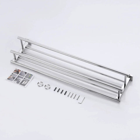 Two Towel Rack with Dual Bars and a 20 Inch Shelf for Bathroom Wall Mount in Rustproof SUS304 Stainless Steel Brushed Finish