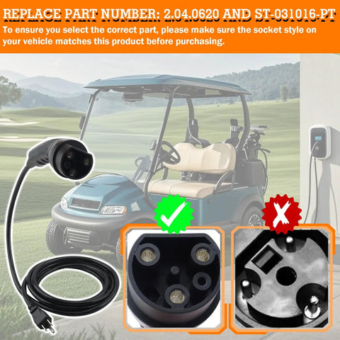Rugged Golf Cart Charging Power Cord Straight Up Reliable 120 Volt 3 Pin Replacement Charge Cable Assembly For Evolution Icon Ev Models displayed with plug design.