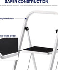 Heavy Duty Steel 2 Step Stool Ladder With Grab Handle Portable Folding Step Ladder Anti Slip Wide Pedal Lightweight Compact