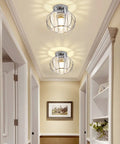 Modern Semi Flush Mount Ceiling Light Fixture With Crystal Chandelier Effect Chrome Small Ceiling Lamp in hallway setting
