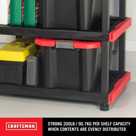 Heavy Duty Four Tier Plastic Storage Shelves For Garage Organization Built Tough With Ample Space Easy Setup Indoors Or Out Handles Twenty Gallon Bins No Sweat Total Knockout Straight Up Winner For Neat Spaces Any Day