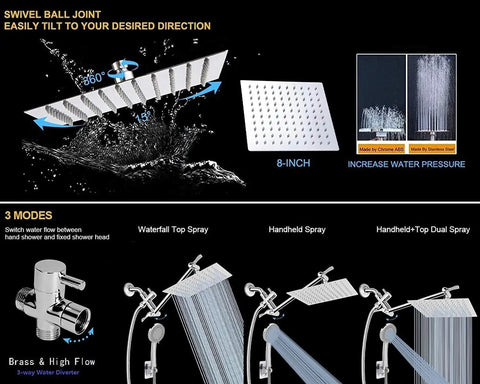 Mega Wide Rain Shower Head Combo With 11 Inch Extension Arm And 12 Inch Face, High Pressure Rain Head With Handheld Spray And Holder