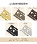Beefy Antique Brass Non Mortise Cabinet Door Hinge Set Featuring Pro Grade Steel Build For Furniture Hardware And Smooth As Butter Swinging Action Pack Of Four Pieces in various finishes.