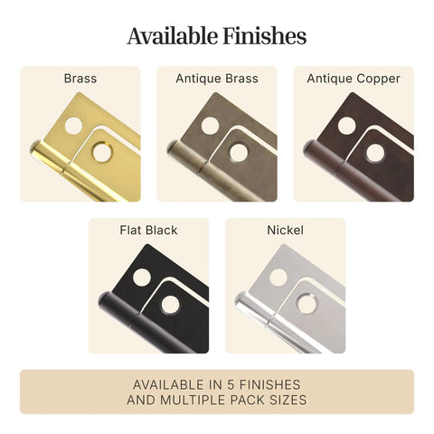Beefy Antique Brass Non Mortise Cabinet Door Hinge Set Featuring Pro Grade Steel Build For Furniture Hardware And Smooth As Butter Swinging Action Pack Of Four Pieces in various finishes.