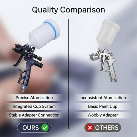 Quality comparison of Super Slick Hvlp Air Paint Sprayer With 1.7Mm Nozzle And Six Hundred Ml Reusable Cup vs. competitor