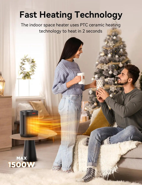 Couple enjoying the Powerful 1500W Portable Ceramic Space Heater With Thermostat, 2Second Fast Heating in living room