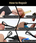 Step-by-step guide showing All In One Pro Grade Fishing Rod Tip Repair Kit With 10 Top Eyelets, UV Resin, Epoxy, Wrapping Thread.