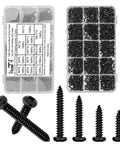 Heavy Duty Black Phillips Pan Head Micro Screw Assortment Set For Wood Plastic And Soft Metal Diy Hardware Hella Durable Fastener Kit with displayed screws.