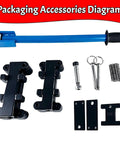 Heavy Duty 2-In-1 Emt Pipe Bender With Offset Design parts including blue handle and black clips for conduits.