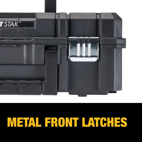 Close-up of the TSTAK II Flat Top Tool Box With Flexible Stacking Platforms And Holds Up To 66 Lbs Heavy Duty Metal Latches
