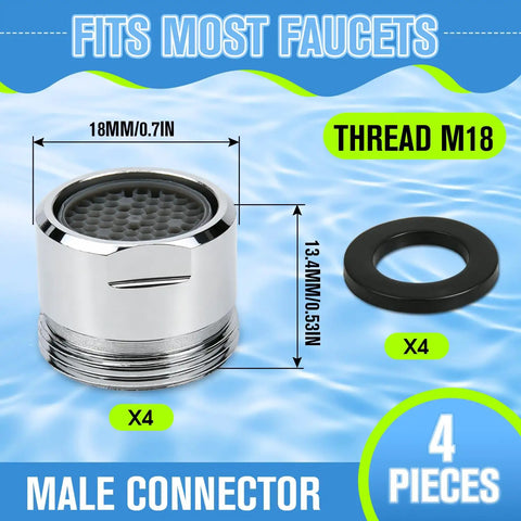 Top Notch High Flow Faucet Aerator Replacement Set Featuring Four Pieces For Slick Anti Splash Output On Bathroom And Kitchen Sink Easy Install M18 11 16 Male Thread Delivers Hassle Free Water Saving Convenience That Truly Gets The Job Done Right