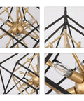 Close-up views of Six Light Geometric Farmhouse Chandelier With Adjustable Height in black and vintage copper finish