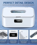 50kHz Ultrasonic Jewelry Cleaner With UV Light, 24oz Stainless Steel Tank, digital timer, and five cleaning modes shown