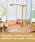 All Brass Mid Century Desk Lamp With Polished Brass Finish Modern Gold Bankers Shade 18 Inch LED Light Adjustable Table Lamp