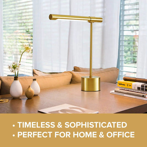 All Brass Mid Century Desk Lamp With Polished Brass Finish Modern Gold Bankers Shade 18 Inch LED Light Adjustable Table Lamp