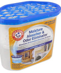 Moisture Absorber And Odor Eliminator Tub 14oz Two Pack For Closets And Laundry Rooms with blue vented lid