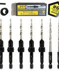5 Piece Self Centering Countersink Drill Bit Set For Woodworking With Four Flutes M2 HSS And One Quarter Inch Hex Shank