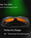 Close-up of Heavy Duty Laser Safety Goggles Designed For Blue And Green Lasers Spanning 190 To 540 Nm Spectrum with orange lenses.