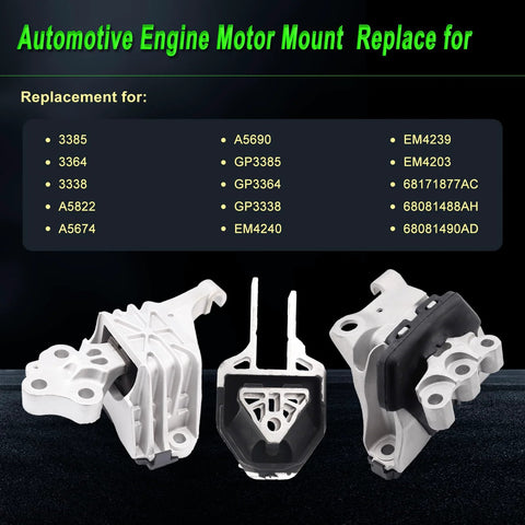 Engine Motor Mount Set For 2013 2014 2015 2016 Dodge Dart 2.0L 2.4L Replacement A5674 A5690 A5822 Three Piece Kit