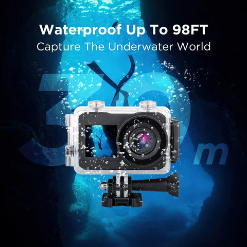 Dope 4K Action Camera With Dual Screen And Stabilization Two 12MP Photos 30m Waterproof Underwater 170 Degree Ultra Wide WiFi