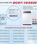 Upgraded DC97-16350V Suspension Rods Replacement Kit compatibility chart and installation guide for Samsung washers.