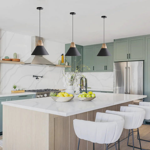 Solid Wood Matte Black Pendant Lights Three Pack For Kitchen Island And Dining Room Modern Ceiling Hanging Lamps for bar