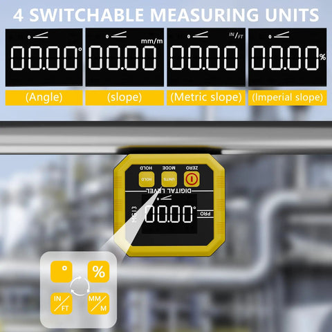Heavy Duty Digital Angle Finder Magnetic Inclinometer With Fast USB Charging Built For Pros And Weekend Warriors Who Demand Flawless Layouts And Easy Electronic Level Use Every Single Time, featuring switchable measuring units display.