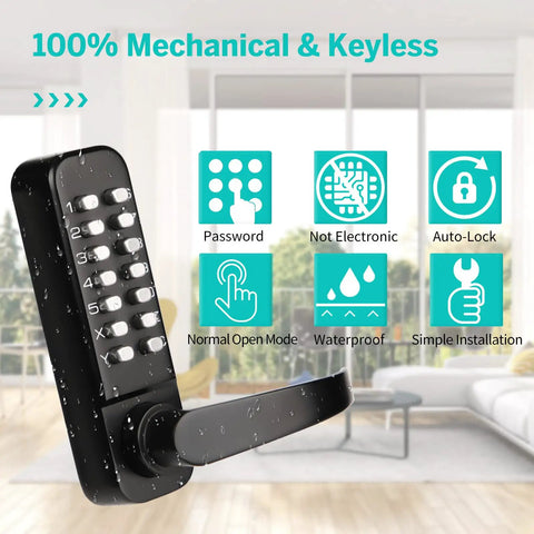 Keyless Entry Door Lock With Handle Mechanical Keypad Door Lock Digital Combination Front Door Lock For Outdoor Gates Waterproof Weatherproof Auto Lock Normal Open 100 Percent Mechanical No Batteries Needed