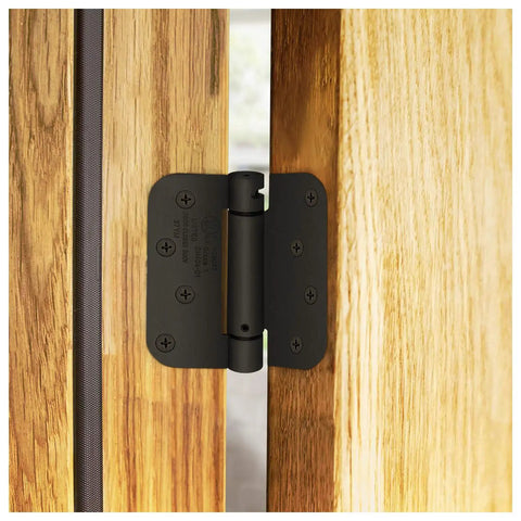 Commercial Grade Heavy Duty Spring Hinge 4x4 With Five Eighths Radius UL Listed Oil Rubbed Bronze Finish installed on wood door