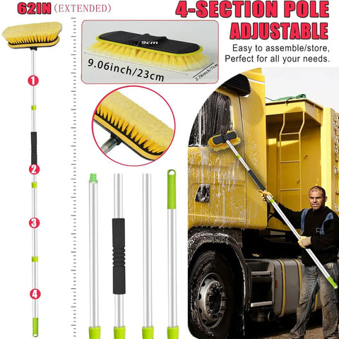 All In One Long Handle Car Wash Kit With 62 Inch Reach, 16 Piece Cleaning Set in use on truck, showing adjustable poles