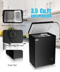Keep Your Cool With This Badass 3.5 Cubic Foot Chest Freezer Featuring Seven Chill Zones And A Sleek Black Shell, open lid and removable basket.