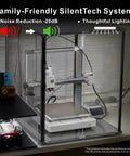 3D Printer Enclosure For Bambu Lab A1 With Fume And Odor Control, showcasing noise reduction and lighting, enclosed printer setup in black.