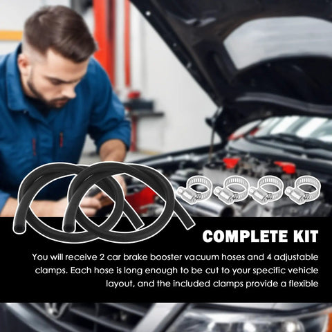 Hella Tough Two Piece Brake Booster Vacuum Hose Kit 11 32 X 36 Inch with clamps shown in car engine setup.