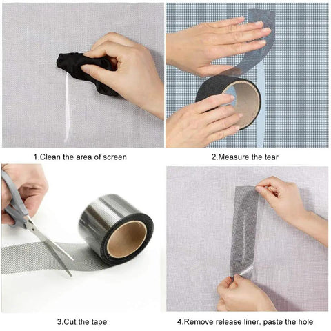 Step-by-step guide using 2 Inch By 140 Inch Screen Repair Kit With Fiberglass Tape For Door And Window Screens Waterproof Adhesive Patch