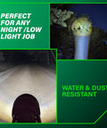Beam of 18V MultiVolt Cordless LED Torch Flashlight With 7 Position Adjustable Head And 5 Position Up Down Tilt Four Brightness Modes Tool Only No Battery UB18DJL No Brainer Light For Any Job illuminating dark path and trees.