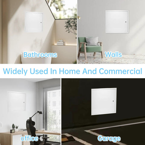24 Inch Drywall Access Panel Metal Wall Door Thick 1.2mm Steel in bathroom, office, and garage settings.