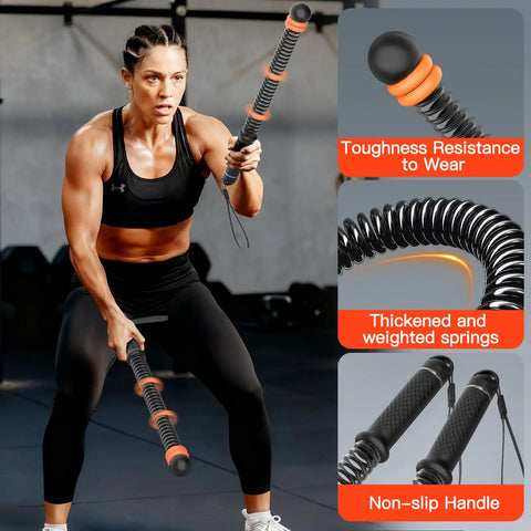 Woman training with Ropeless Battle Ropes For Home Gym 2 Pack Quiet Cordless Ropes For Full Body Training Strength HIIT And Low Impact Cardio