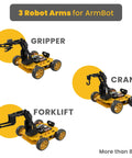 8in1 Coding Robot Kit for Adults With 8 Models and 3 Wheel Options, DIY Smart Car Kit for Beginners and Pros, Learn Python and Block Coding, Remote WiFi Controlled Robot Set, 8 In One Robotics Set for Creative Tech Projects, yellow arm bot with gripper, crane, forklift