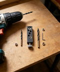 Rock Solid Aluminum Alloy Pocket Hole Jig No Fuss Drill Guide Tool With Snap Lock Countersink Design For Quick Woodworking and Furniture Assembly Builds on wooden surface.