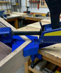 Corner Clamps for Woodworking with Quick Release Right Angle Clamp Design Pro Grade Angle Grippers in use on wood frame.