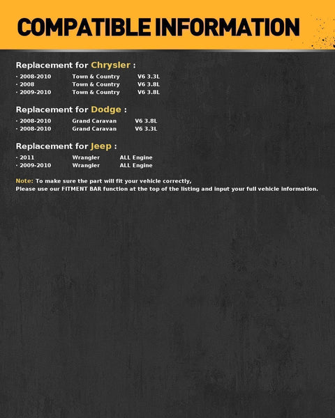 Compatibility chart for Chrysler, Dodge, and Jeep alternator replacement.