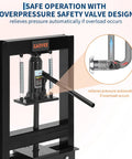 Tough As Nails Six Ton H Frame Hydraulic Shop Press Heavy Duty Steel Workhorse showcasing overpressure safety valve design.