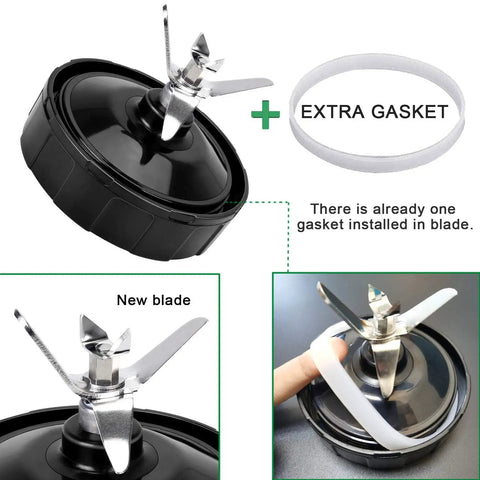 7 Fin Blender Blade Replacement Compatible With Auto IQ Blenders, shown with extra gasket and installed gasket for BL450-30.