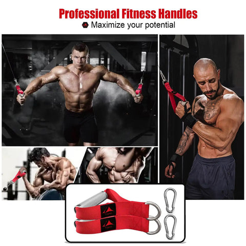 Rock Solid Aluminum Alloy Workout Handles, Hella Durable Metal Gym Grips For Cable Machines And Lat Pulldowns shown in use in gym.
