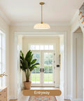 puncoll 15.7 Vintage Milk Glass Pendant Light Kitchen Island hanging in an elegant entryway with a brushed gold finish.
