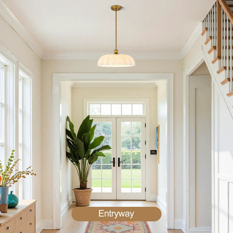 puncoll 15.7 Vintage Milk Glass Pendant Light Kitchen Island hanging in an elegant entryway with a brushed gold finish.
