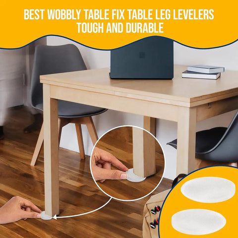 Clear Circular Table Leg Wedges For Wobble Free Furniture Non Slip Rubber Levelers installed under wooden table leg