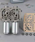 Road Ready Automatic Linear Solenoid Actuator Kit With Slick Hydraulic Seals And Four Spare O Rings for transmission parts in aluminum and rubber.