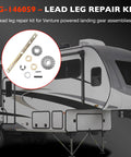 Power Landing Gear Repair Kit For 5th Wheel RV Lead Leg shown with components including drive shaft and bushings.